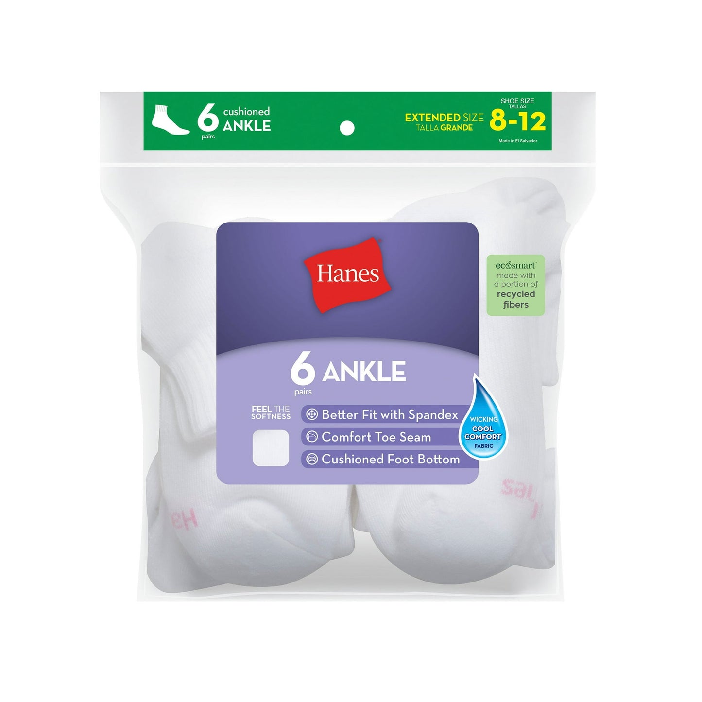 Hanes Women's Breathable Cushioned Ankle Socks, Comfort Toe Seam 6 Pack