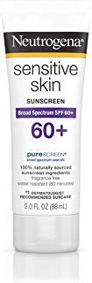 Neutrogena Sensitive Skin Mineral Sunscreen Lotion with Broad Spectrum SPF 60+ & Zinc Oxide, Water-Resistant, Hypoallergenic, Fragrance- & Oil-Free Gentle Sunscreen Formula, 3 fl. oz