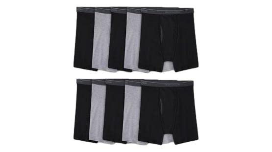 Fruit of the Loom Boxer Briefs 10 Pack (Coolzone Fly) (Large) Black/Gray