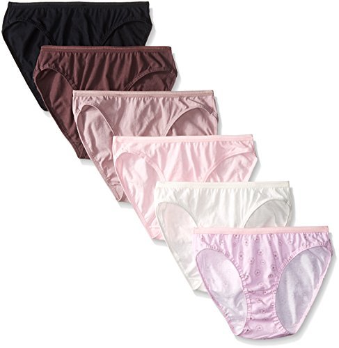 Fruit of the Loom womens Tag Free Cotton Panties bikini underwear, 6 Pack - Assorted Colors, 5 US