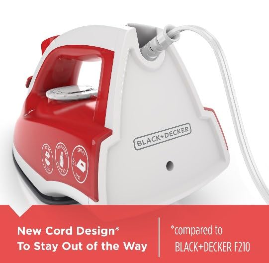BLACK+DECKER Variable Control Compact Iron, TrueGlide Premium Nonstick Soleplate, Ergonomic Mist/Steam Burst, Red