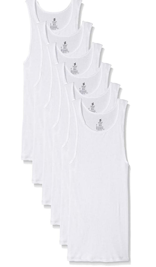 Hanes Men's 6-Pack White Tagless A-Shirts Tanks Tank Top Undershirts, White Pack of 6 Shirts), Medium