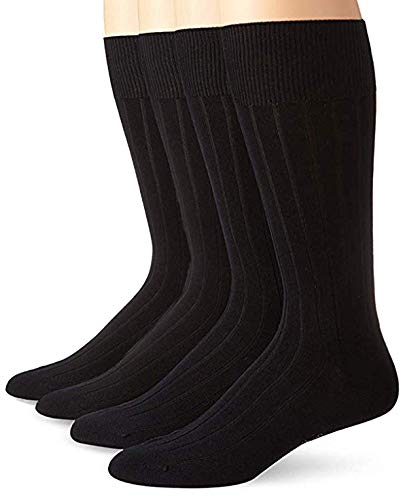 Melvado Mens Crew Socks Cotton Rich Everyday Dress Socks Set (Black 4-Pack)
