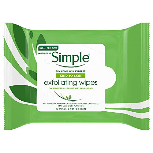 Simple Exfoliating Wipes with Vitamin E Oil, Kind to Skin - 25 Wipes x 6 Pack (150 Wipes)