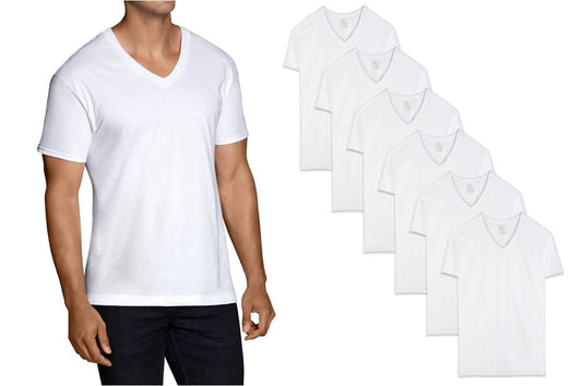 Fruit of the Loom Mens 9Pack White V-Neck Undershirts 100% Cotton T-Shirts, XL