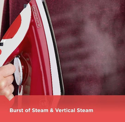 BLACK+DECKER Variable Control Compact Iron, TrueGlide Premium Nonstick Soleplate, Ergonomic Mist/Steam Burst, Red