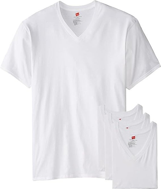 Hanes Men's V-Neck T-Shirt, White 5 Pack, X-Large