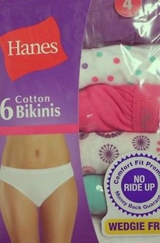 Hanes Women's 6 Pack 100% Cotton BIKINI Underwear Ladies Panties, Assorted Size: 4