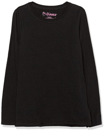 Hanes Girls Long-Sleeve Crewneck T-Shirt, XS, Black