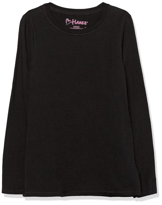 Hanes Girls Long-Sleeve Crewneck T-Shirt, XS, Black