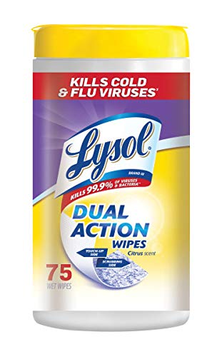 Lysol Dual Action Disinfecting Wipes, Citrus, 75 Count (Pack of 20)