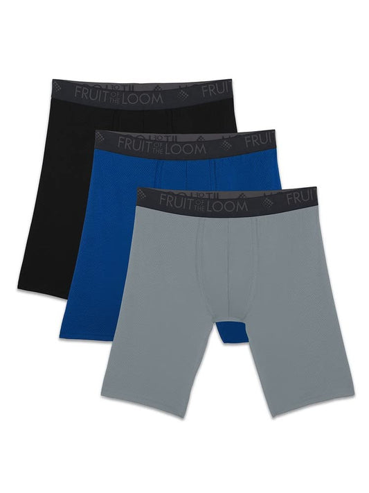 Fruit Of The Loom Mens Breathable Boxer Briefs, Moisture Wicking Underwear, Assorted Color Multipacks, Long Leg - Micro Mesh - Colors May Vary, Medium US