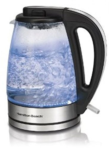 Hamilton Beach 1.7 L Glass Electric Kettle for Tea and Water, Cordless, LED Indicator, Auto-Shutoff and Boil-Dry Protection, Brushed Metal (40865), Clear