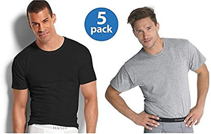 Hanes Men's 5Pack Crew Neck Tagless Black-Grey Undershirts Crewneck T-Shirt 2XL