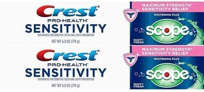 Crest Sensitivity Whitening and Scope Minty Fresh Toothpaste, 6 oz - 2 Tubes