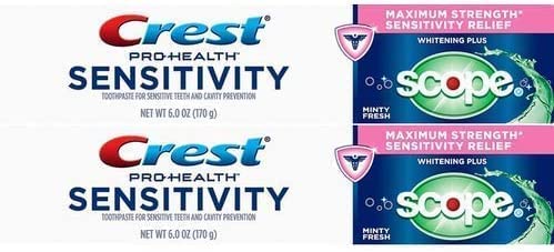 Crest Sensitivity Whitening and Scope Minty Fresh Toothpaste, 6 oz - 2 Tubes