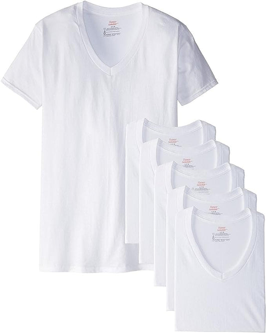 Hanes Best 6-Pack V-Neck T-Shirt (X-Large, White)
