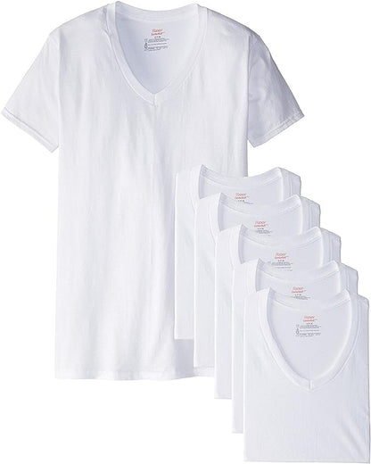 Hanes Best 6-Pack V-Neck T-Shirt (X-Large, White)
