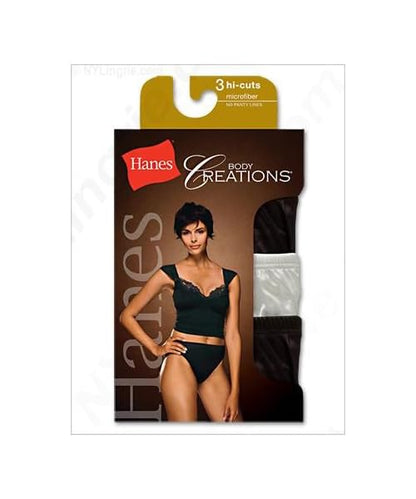Hanes Women's Body Creations Microfiber Hi-Cut Panties 3 Pack Size 10 Assorted