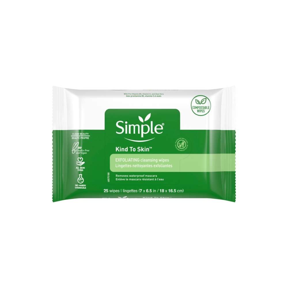 Simple Exfoliating Facial Wipes 25 Each (Pack of 9)