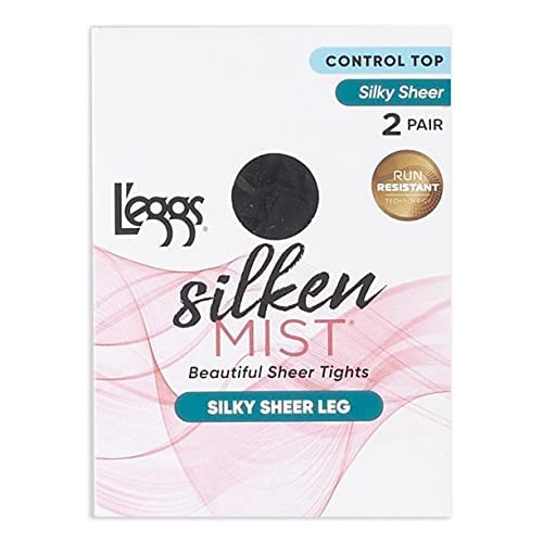 L'eggs Silken Mist Women's Control Top Silky Sheer Tights, Jet Black, Queen Plus, 2 Pair