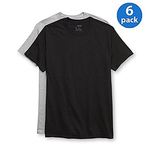 Hanes Men's 6Pack Crew Neck Tagless Black-Grey Undershirts Crewneck T-Shirt 2XL