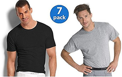 Hanes Men's 7Pack Crew Neck Tagless Black-Grey Undershirts Crewneck T-Shirt 2XL