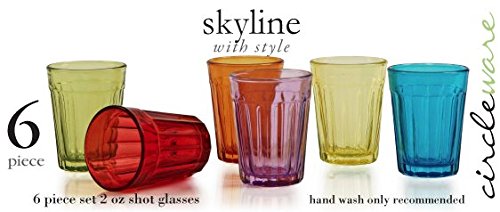Circleware Skyline Whiskey Shot Glasses, Set of 6, Fun Heavy Base Home and Kitchen Entertainment Beverage Drinking Glassware for Liquor and Bar Barrel Dining Décor Cups, 2 oz