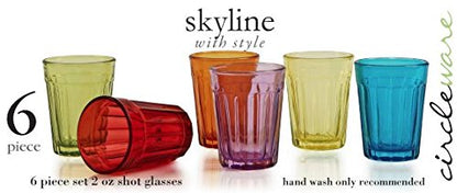 Circleware Skyline Whiskey Shot Glasses, Set of 6, Fun Heavy Base Home and Kitchen Entertainment Beverage Drinking Glassware for Liquor and Bar Barrel Dining Décor Cups, 2 oz