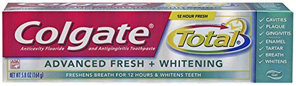 (PACK OF 2 TUBES) Colgate Total ADVANCED TOOTH WHITENING Toothpaste. Whitens & Removes Surface Stains! ANTI-CAVITY FLUORIDE, ANTI-GINGIVITIS & ANTI-PLAQUE! (Pack of 2 Tubes, 8.0oz each Tube)