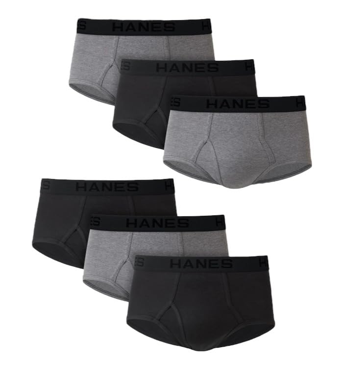 Hanes Men's Tagless Cotton Brief (Pack of 6), Black/Grey, X-Large