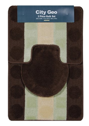 Home Dynamix City Geo Bath Rug Set: CIT3S-547 Brown-Teal 3 Piece Set: 3 Piece Bath Rug Set