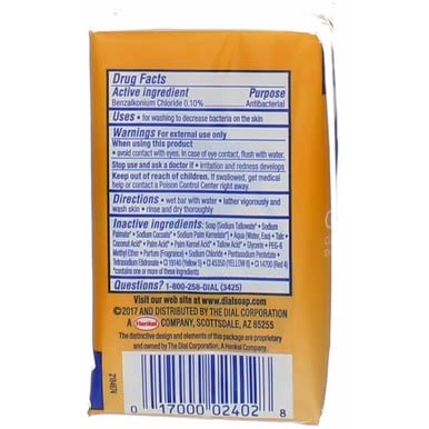 Dial Antibacterial Deodorant Soap Bar, Gold, 4 oz bars, 3 ea (Pack of 6)