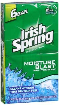Irish Spring Deodorant Soap, Moisture Blast, Six 3.75 Oz. Bars