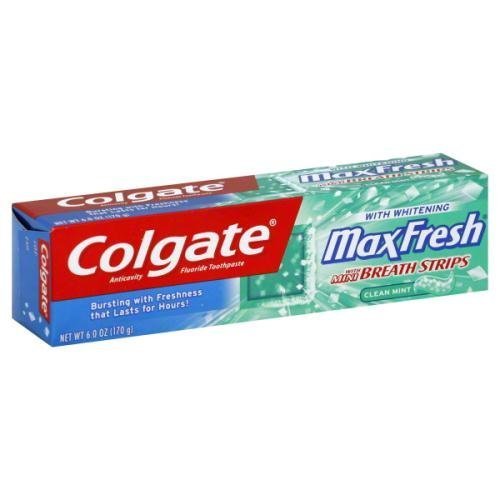 Colgate Max Fresh with Mini Breath Strips Whitening Toothpaste, Clean Mint 6 oz (Pack of 7)