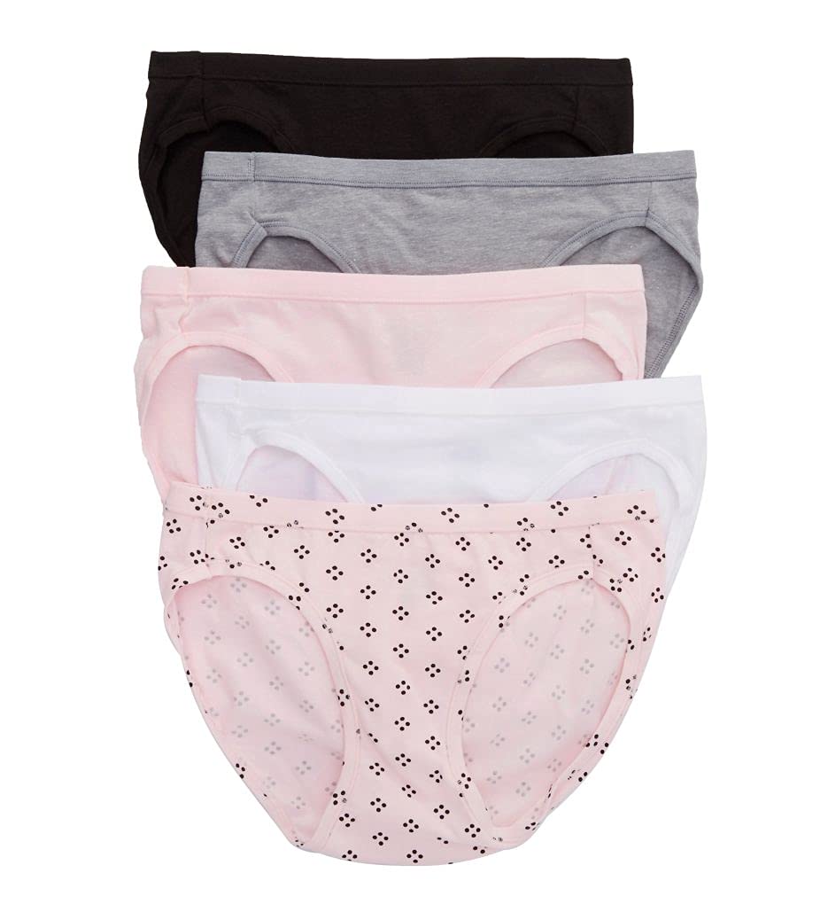 Hanes Ultimate Women's Bikini Panties Pack, Moisture-Wicking Bikini Underwear, Moderate Coverage, 5-Pack (Colors May Vary)