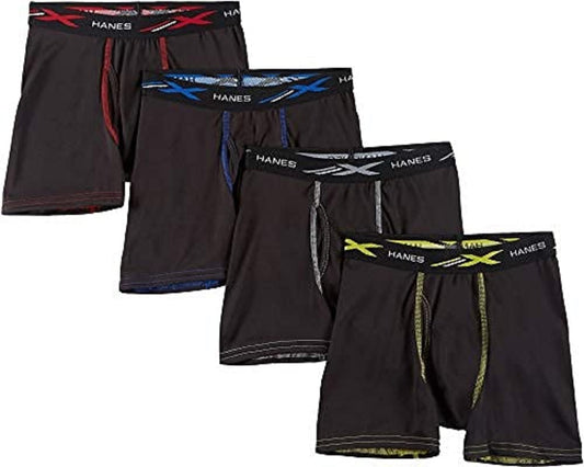 Hanes Kids Boys' X-Temp 4-Pack Boxer Briefs, Black w/Assorted Color Stitching, SM (Waist 21-23")