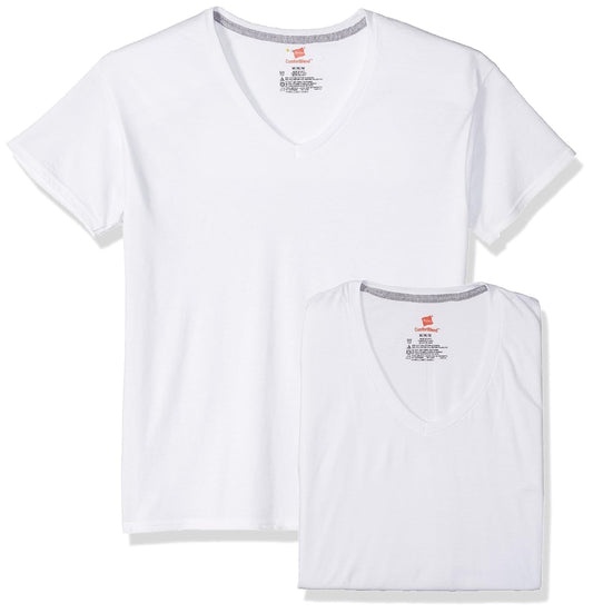 Hanes Ultimate Men's 4-Pack ComfortBlend V-Neck with FreshIQ Odor Protection, White 2, X-Large