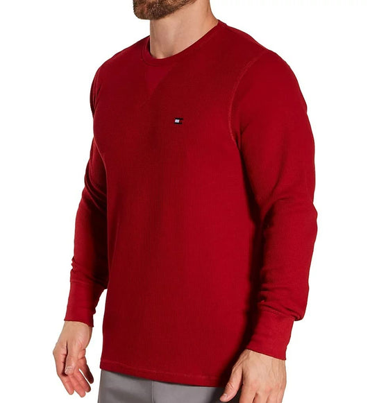 Tommy Hilfiger Mens Long-Sleeve Thermal Pajama Sleep T-Shirt, Cabernet, Medium