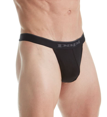Papi Men's 3-Pack Cotton Stretch Thong, Black/Cobalt/Blue, Small