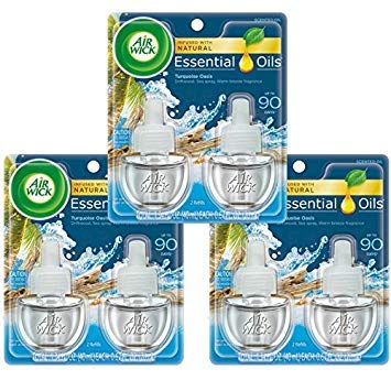 Air Wick Life Scents, Scented Oil Plug in Air Freshener Refills, Turquoise Oasis with Driftwood, Sea Spray & Warm Breeze Scent, 2 ct (Pack of 3)