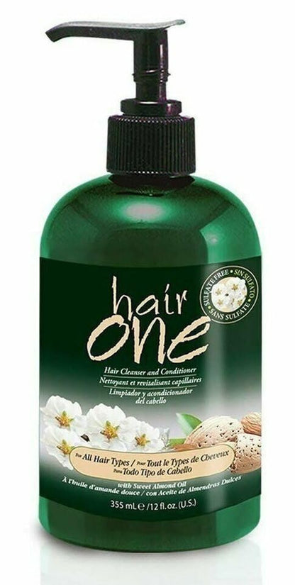 Hair One Hair Cleanser and Conditioner for All Hair Types with Sweet Almond Oil 355ml / 12oz "Pack of 2"