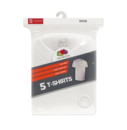 Fruit of the Loom Boys White Crew T-Shirts 5 Pack, S, White