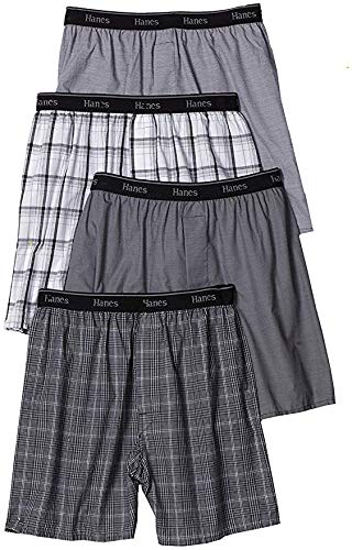Hanes Men's Classic Comfort Flex Waistband Woven Boxers Underwear (Pack of 4) (Assorted, XX-Large / 44"-46" Waist)