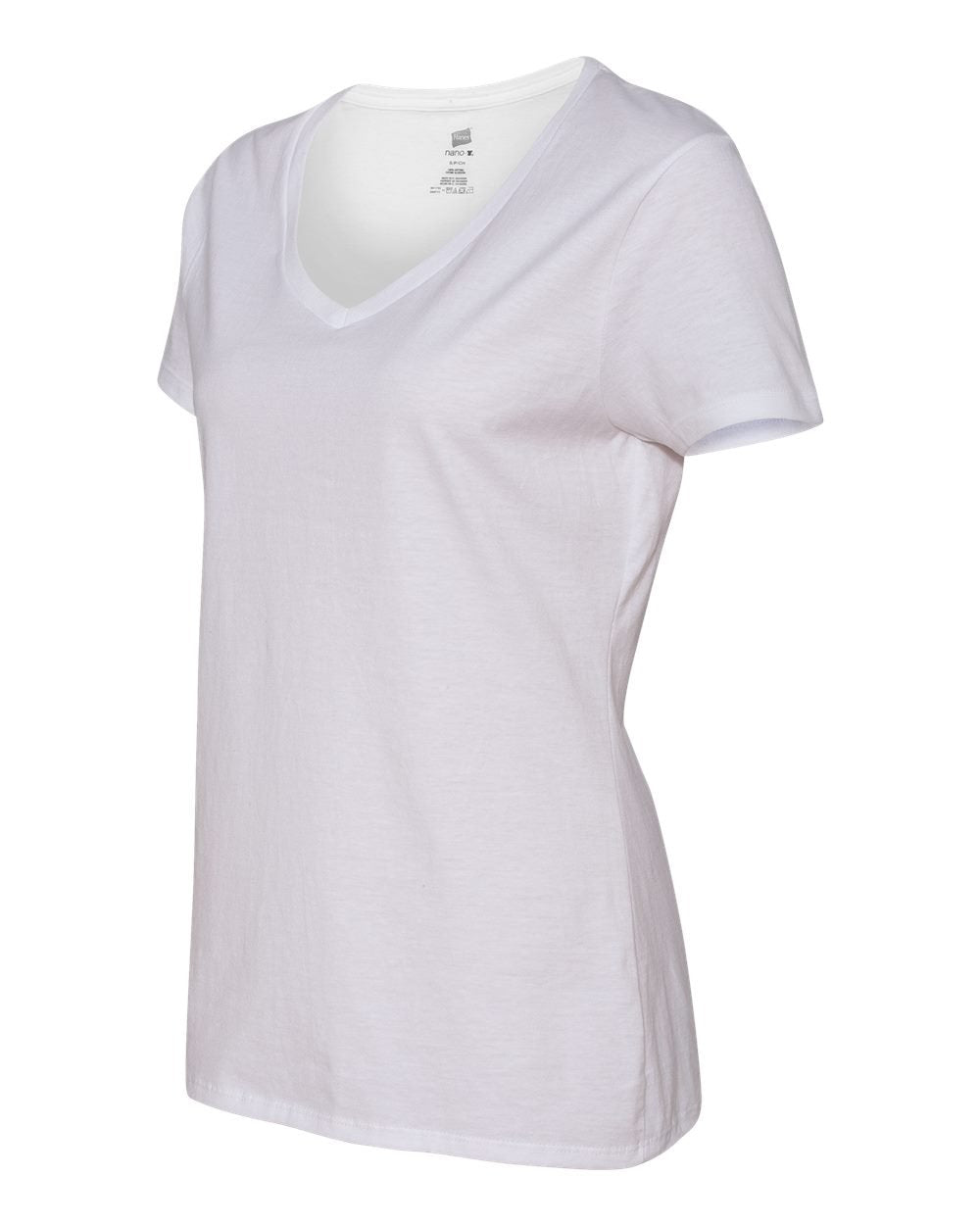 Hanes Ladies Perfect-T Cotton V-Neck T-Shirt. ,WHITE,XS