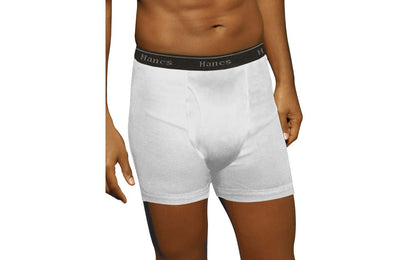 Hanes Men's 5-Pack White Sports-Inspired FreshIQ Boxer Brief (Medium, White)