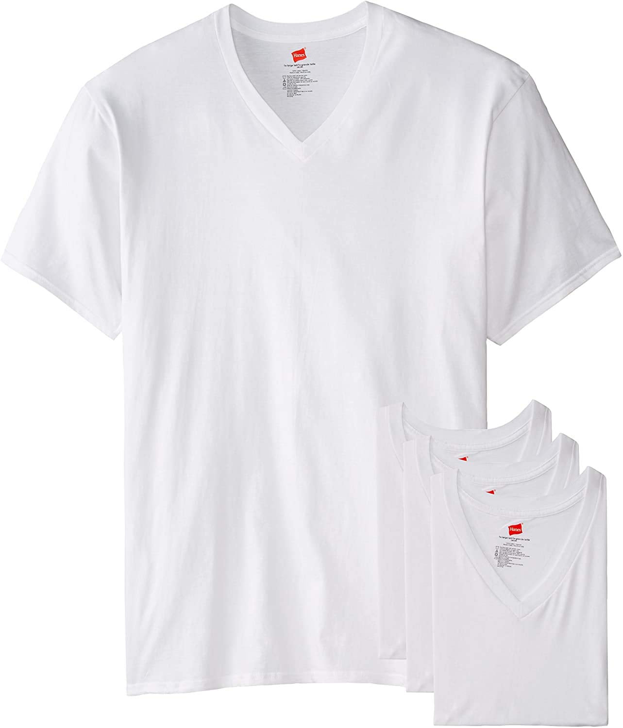 Hanes Men's 3-Pack V-Neck T-Shirt (X-Large Tall, White)