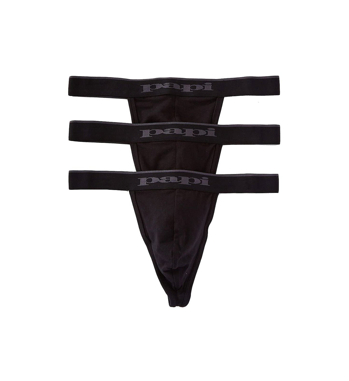 Papi Men's 3-Pack Cotton Stretch Thong, Black/Cobalt/Blue, Small