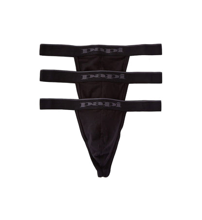 Papi Men's 3-Pack Cotton Stretch Thong, Black/Cobalt/Blue, Small