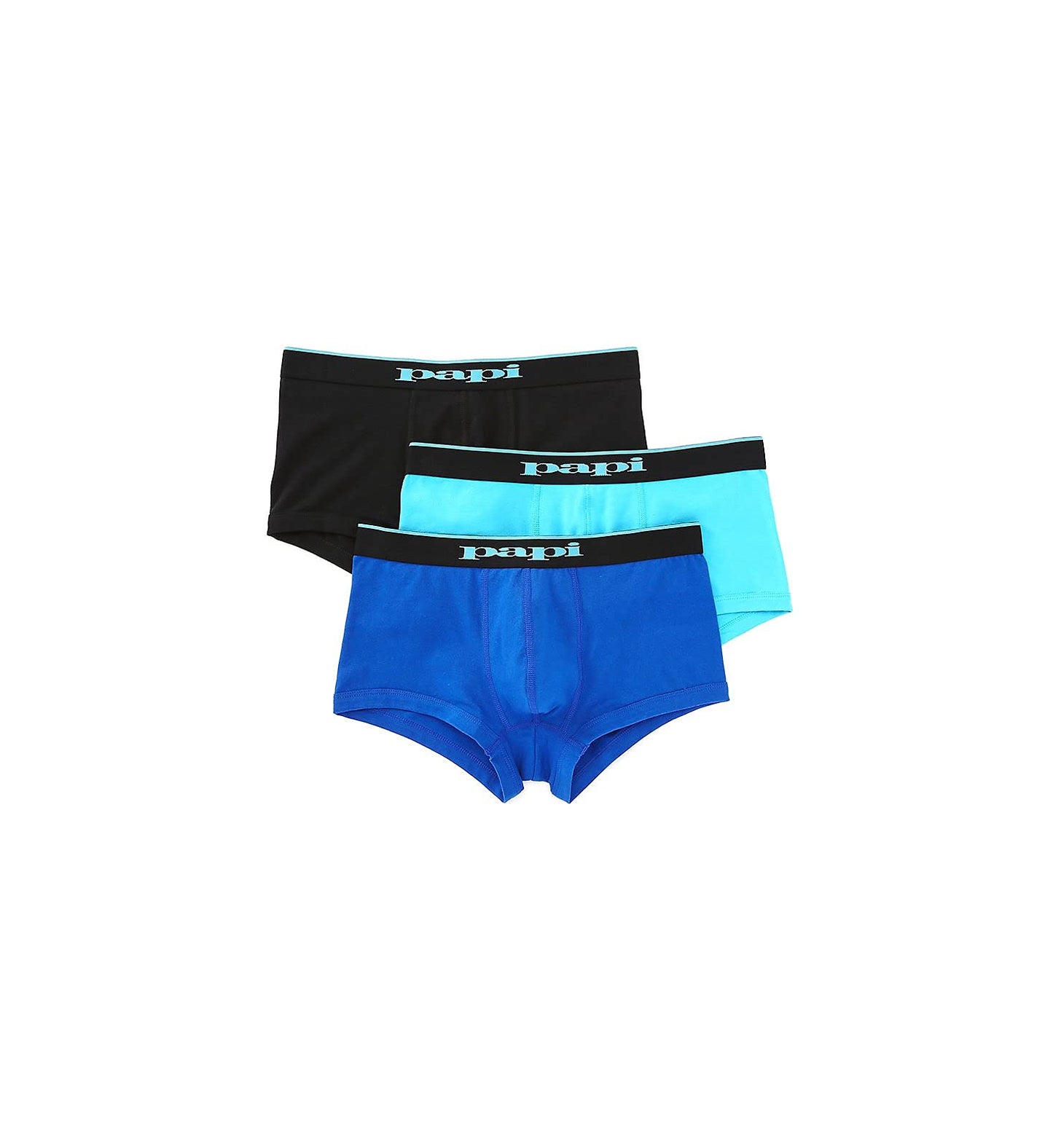 papi Stylish Brazilian Solid and Print Trunks (3-Pack of Men's Underwear), Black/Cobalt/Blue, Medium